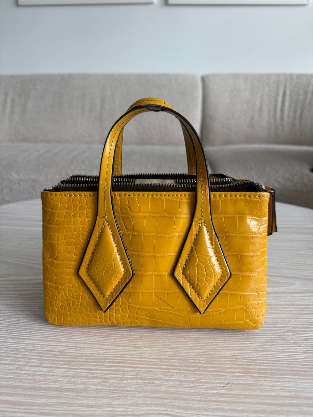 Yellow Croc-Embossed Leather Top-Handle Bag